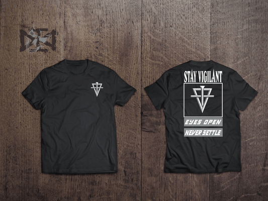 Stay Vigilant T-Shirt - Motivational Graphic Tee with Bold Design | Eyes Open, Never Settle